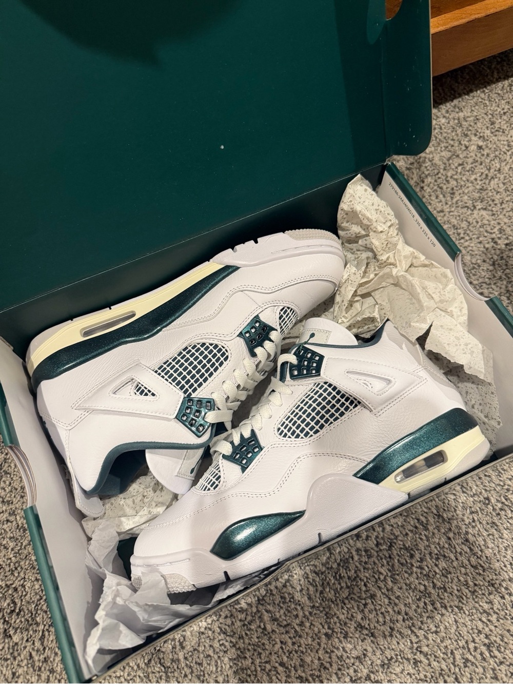 Jordan Retro Sneakers in White and Dark Green Accents